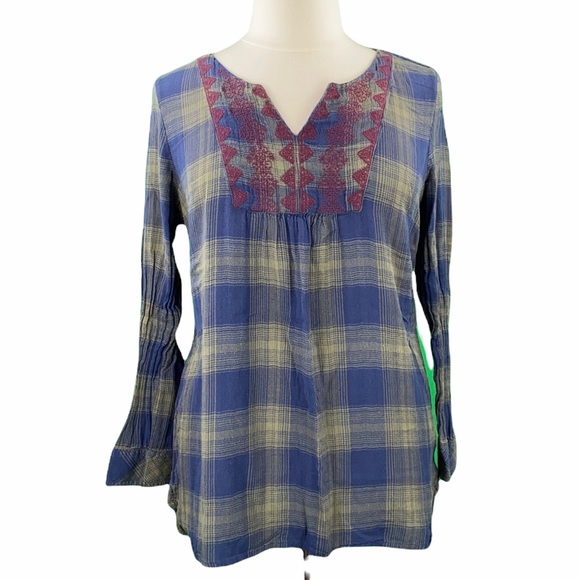 Natural Reflections Olive Plaid Embroidered Tunic
